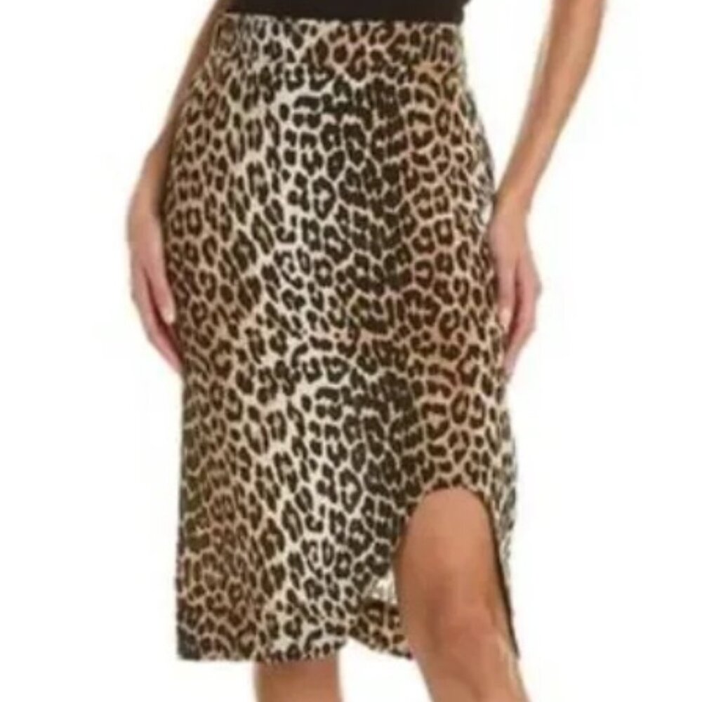 Ganni Leopard Print Midi Skirt in Brown and Black